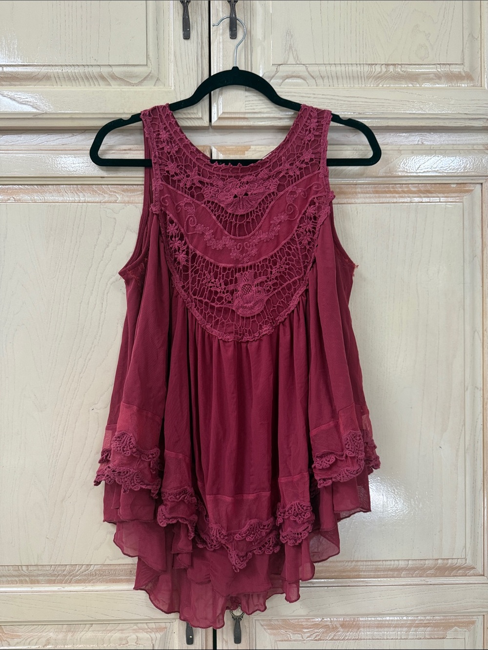 Altar'd State Wine Lace Yoke Flowy Tank